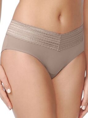Warners Women's No Pinching Dig-Free Comfort Waist Lace Hipster | Mink | L | NWT